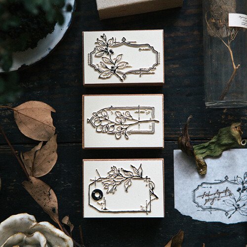 Flower Label B DIY Rubber Stamp Set