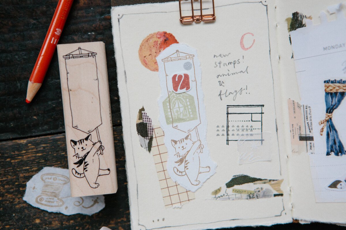 Waking Cat Maple Wood Stamp