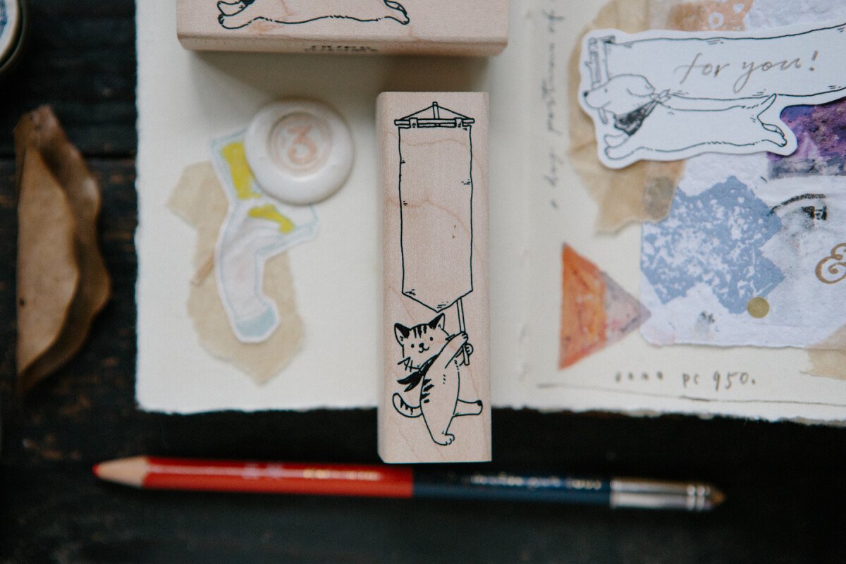 Waking Cat Maple Wood Stamp