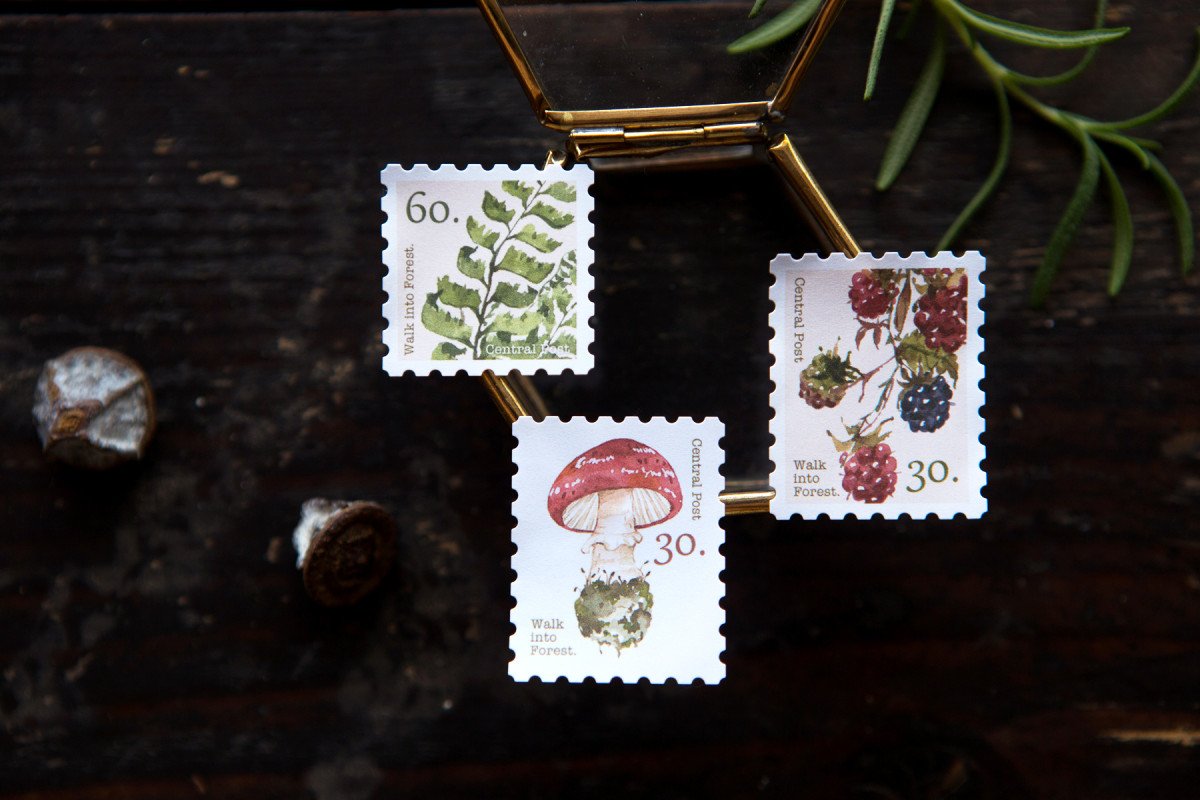 Walk into forest Central Post Stamp Style Sticker