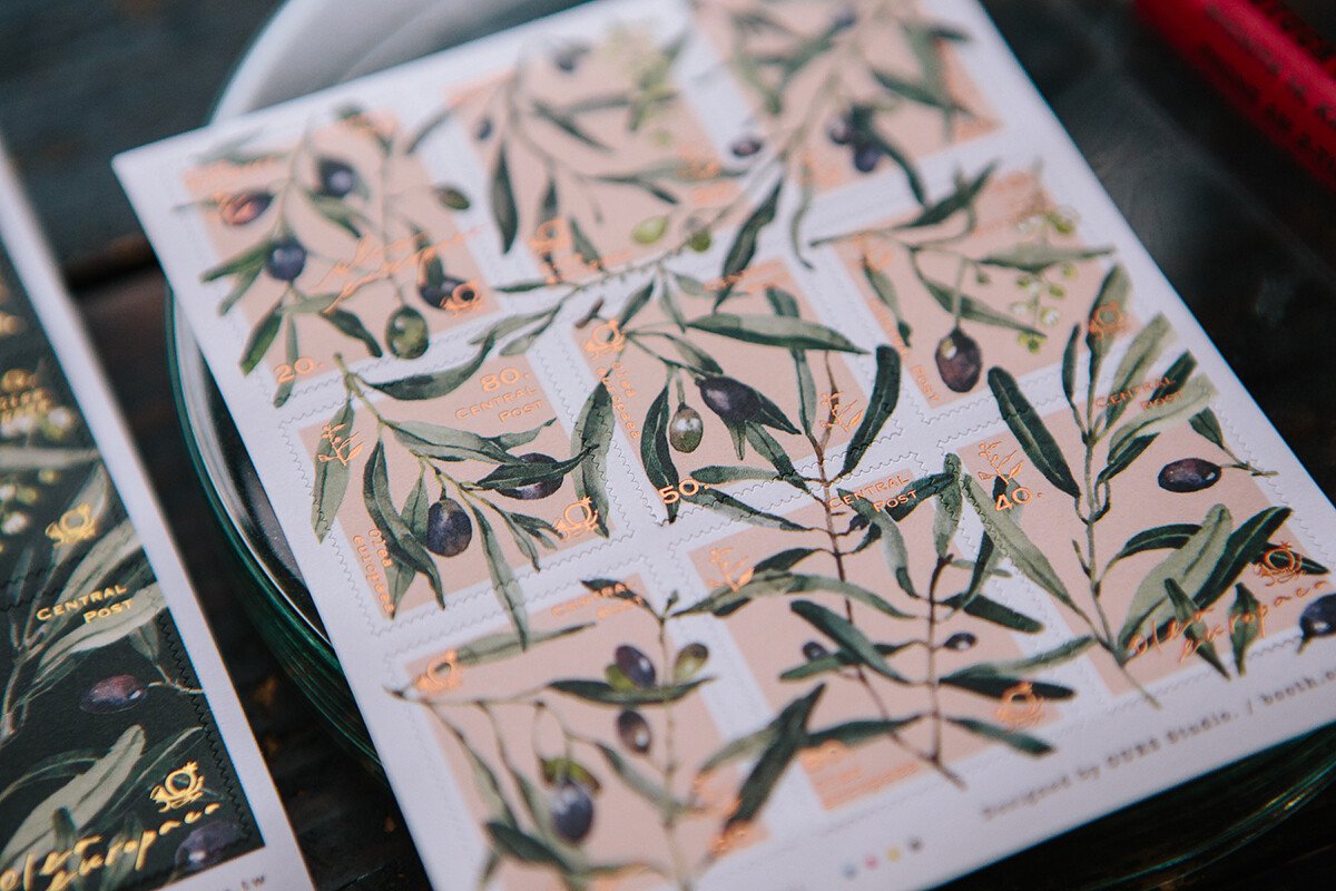 オリーブ 切手型封緘飾りシール
