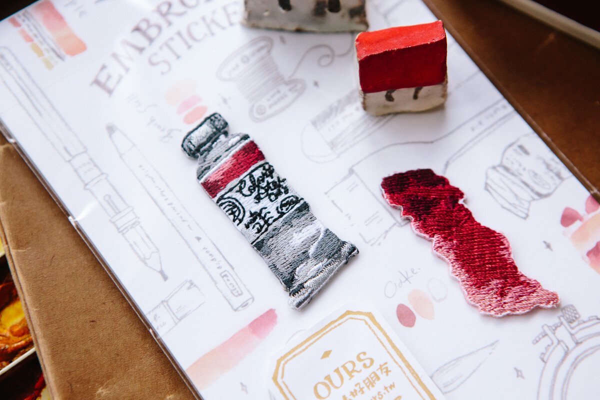 Red Watercolor Embroidery Sticker