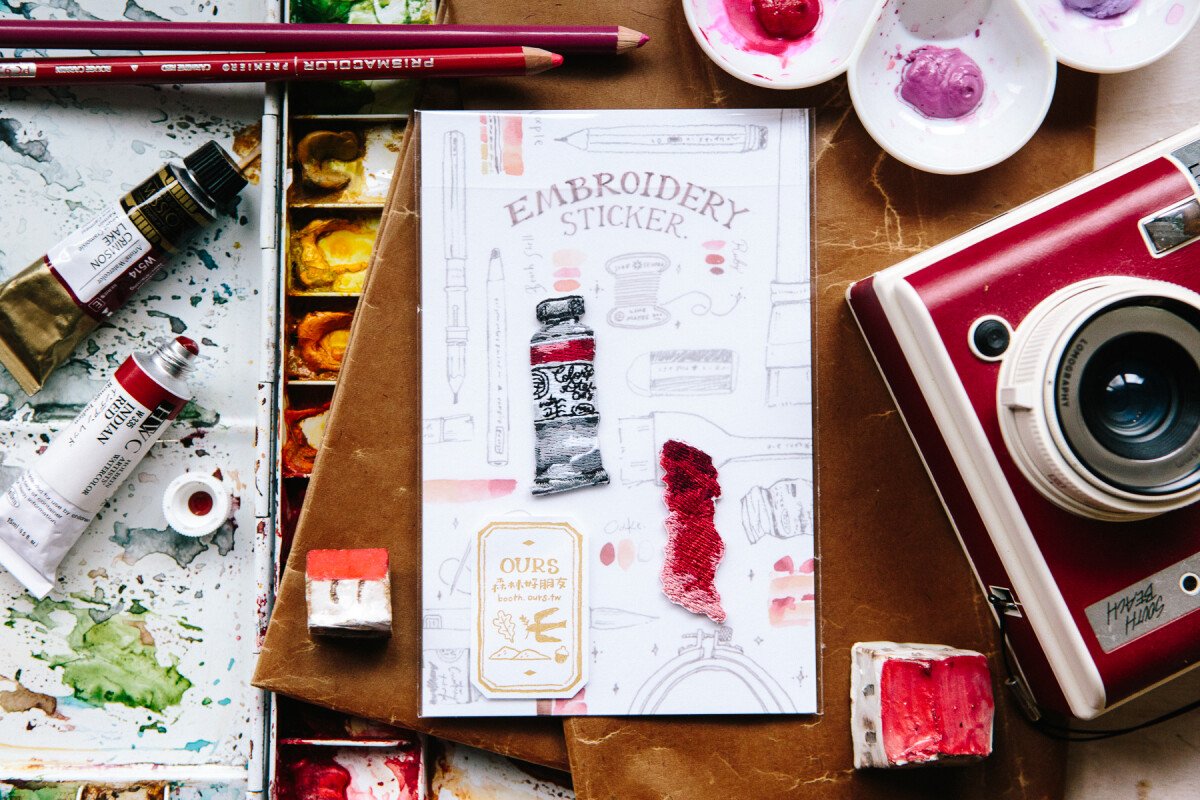 Red Watercolor Embroidery Sticker