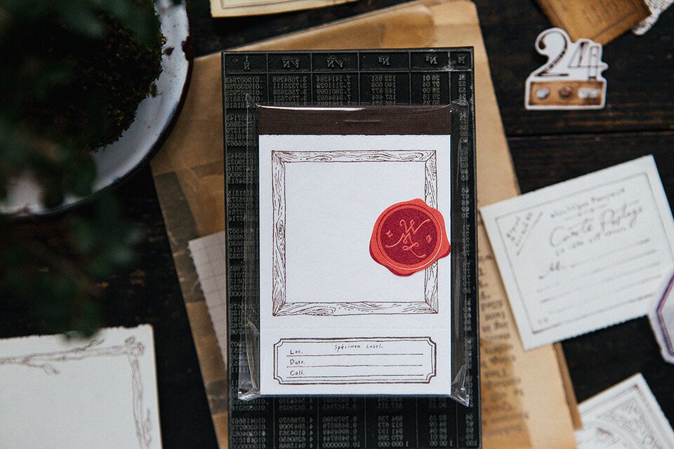 Wooden frame letterpress label book