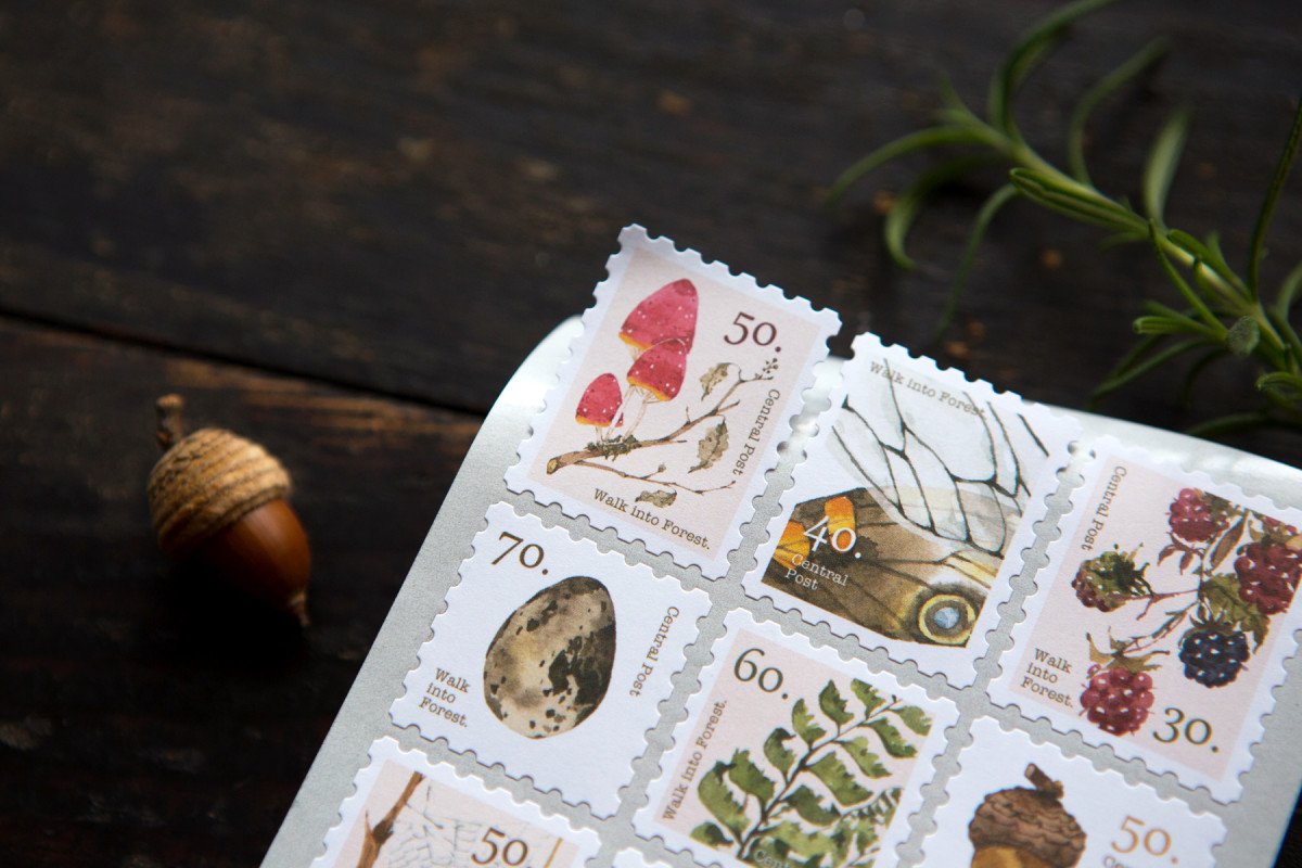 Walk into forest Central Post Stamp Style Sticker