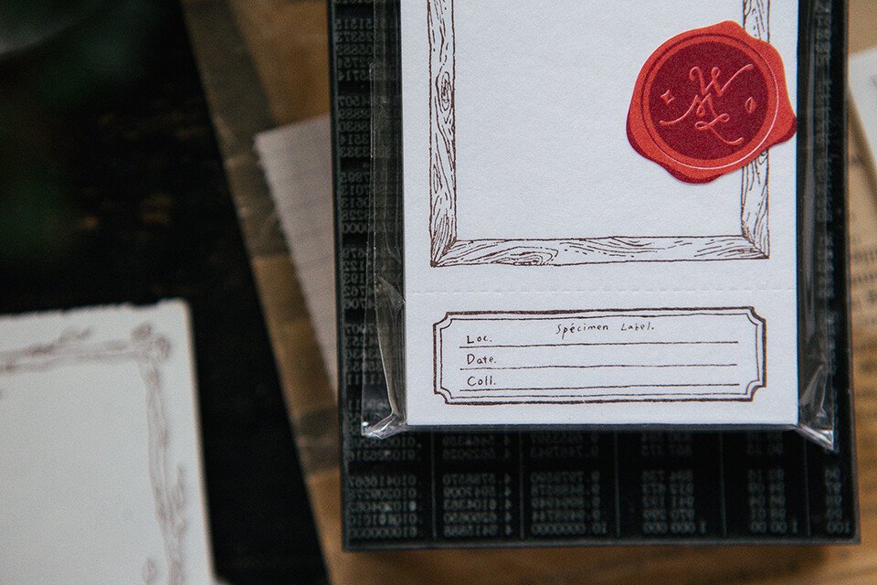 Wooden frame letterpress label book