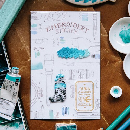 Blue Watercolor Embroidery Sticker