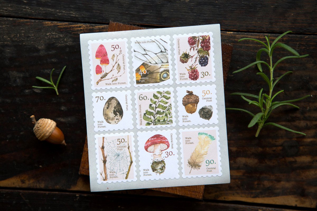 Walk into forest Central Post Stamp Style Sticker